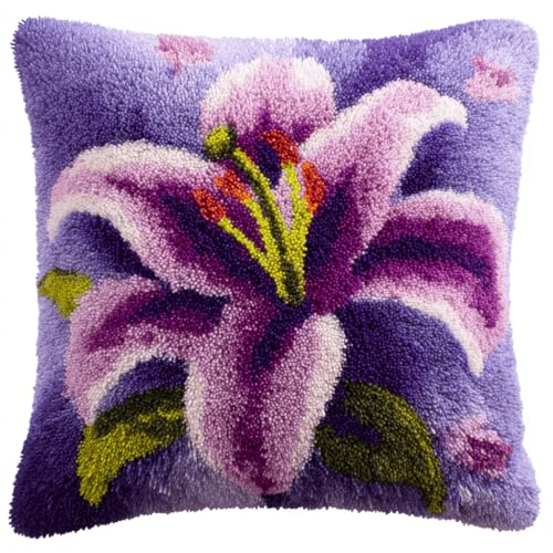 VwrxnchCoatx Knüpfteppich Zum Selber Knüpf-Sets Mit Kissen Knüpfen-Set 43X43Cm Kissenbezug-Set Für Erwachsene Und Kinder Latch Hook Kit Heimaccessoire（Lilienblüte） von VwrxnchCoatx