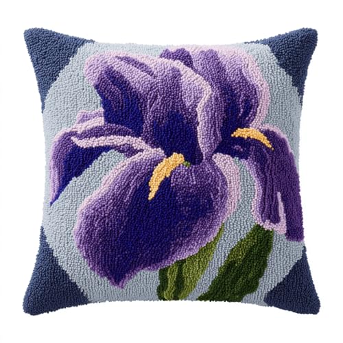 VwrxnchCoatx Knüpfteppich Zum Selber Knüpf-Sets Mit Kissen Knüpfen-Set 43X43Cm Kissenbezug-Set Für Erwachsene Und Kinder Latch Hook Kit Heimaccessoire（Lilienblüte） von VwrxnchCoatx