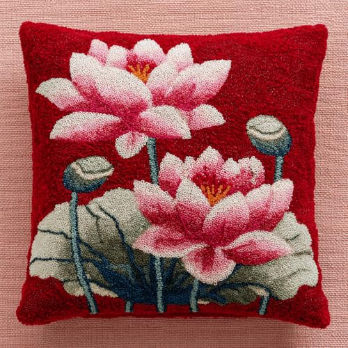 VwrxnchCoatx Knüpfteppich Zum Selber Knüpf-Sets Mit Kissen Knüpfen-Set 43X43Cm Kissenbezug-Set Für Erwachsene Und Kinder Latch Hook Kit Heimaccessoire（Lotus） von VwrxnchCoatx