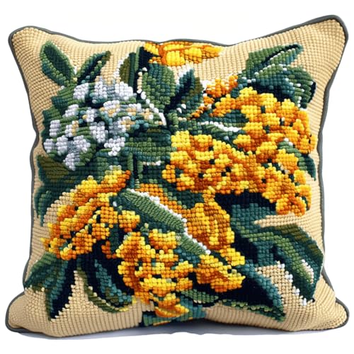 VwrxnchCoatx Knüpfteppich Zum Selber Knüpf-Sets Mit Kissen Knüpfen-Set 43X43Cm Kissenbezug-Set Für Erwachsene Und Kinder Latch Hook Kit Heimaccessoire（Mimose） von VwrxnchCoatx