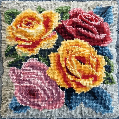 VwrxnchCoatx Knüpfteppich Zum Selber Knüpf-Sets Mit Kissen Knüpfen-Set 43X43Cm Kissenbezug-Set Für Erwachsene Und Kinder Latch Hook Kit Heimaccessoire（Mimose） von VwrxnchCoatx