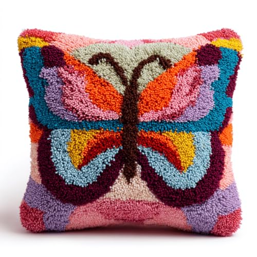 VwrxnchCoatx Knüpfteppich Zum Selber Knüpf-Sets Mit Kissen Knüpfen-Set 43X43Cm Kissenbezug-Set Für Erwachsene Und Kinder Latch Hook Kit Heimaccessoire（Schmetterling） von VwrxnchCoatx