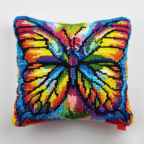 VwrxnchCoatx Knüpfteppich Zum Selber Knüpf-Sets Mit Kissen Knüpfen-Set 43X43Cm Kissenbezug-Set Für Erwachsene Und Kinder Latch Hook Kit Heimaccessoire（Schmetterling） von VwrxnchCoatx