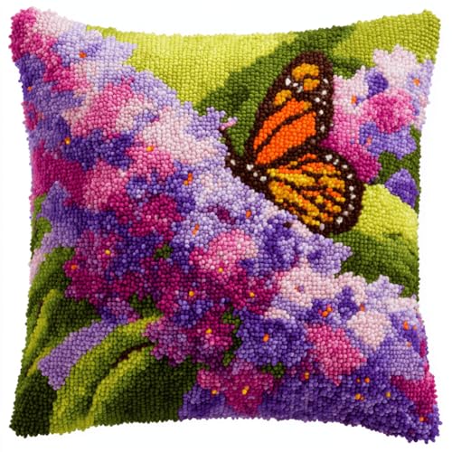 VwrxnchCoatx Knüpfteppich Zum Selber Knüpf-Sets Mit Kissen Knüpfen-Set 43X43Cm Kissenbezug-Set Für Erwachsene Und Kinder Latch Hook Kit Heimaccessoire（Schmetterling） von VwrxnchCoatx
