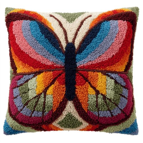 VwrxnchCoatx Knüpfteppich Zum Selber Knüpf-Sets Mit Kissen Knüpfen-Set 43X43Cm Kissenbezug-Set Für Erwachsene Und Kinder Latch Hook Kit Heimaccessoire（Schöner Schmetterling） von VwrxnchCoatx