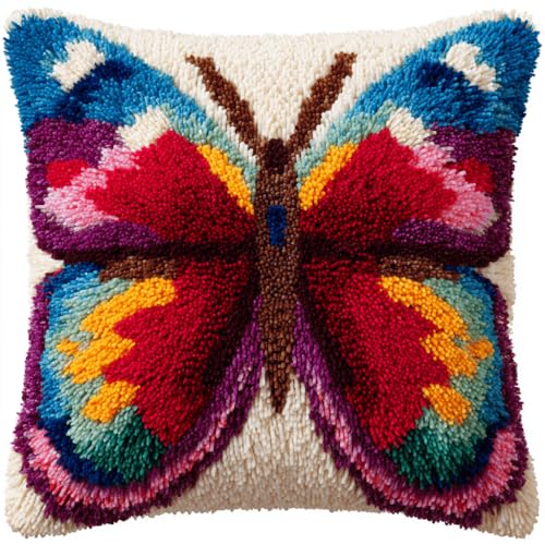 VwrxnchCoatx Knüpfteppich Zum Selber Knüpf-Sets Mit Kissen Knüpfen-Set 43X43Cm Kissenbezug-Set Für Erwachsene Und Kinder Latch Hook Kit Heimaccessoire（Schöner Schmetterling） von VwrxnchCoatx