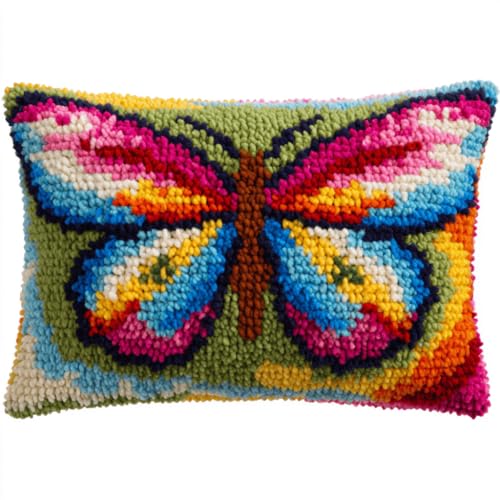 VwrxnchCoatx Knüpfteppich Zum Selber Knüpf-Sets Mit Kissen Knüpfen-Set 43X43Cm Kissenbezug-Set Für Erwachsene Und Kinder Latch Hook Kit Heimaccessoire（Schöner Schmetterling） von VwrxnchCoatx