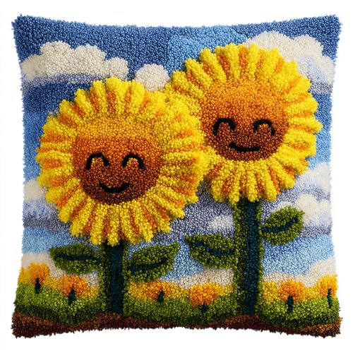 VwrxnchCoatx Knüpfteppich Zum Selber Knüpf-Sets Mit Kissen Knüpfen-Set 43X43Cm Kissenbezug-Set Für Erwachsene Und Kinder Latch Hook Kit Heimaccessoire（Sonnenblumenblüten） von VwrxnchCoatx