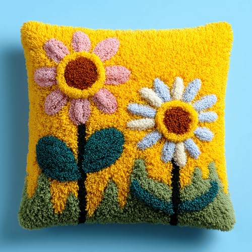 VwrxnchCoatx Knüpfteppich Zum Selber Knüpf-Sets Mit Kissen Knüpfen-Set 43X43Cm Kissenbezug-Set Für Erwachsene Und Kinder Latch Hook Kit Heimaccessoire（Sonnenblumenblüten） von VwrxnchCoatx