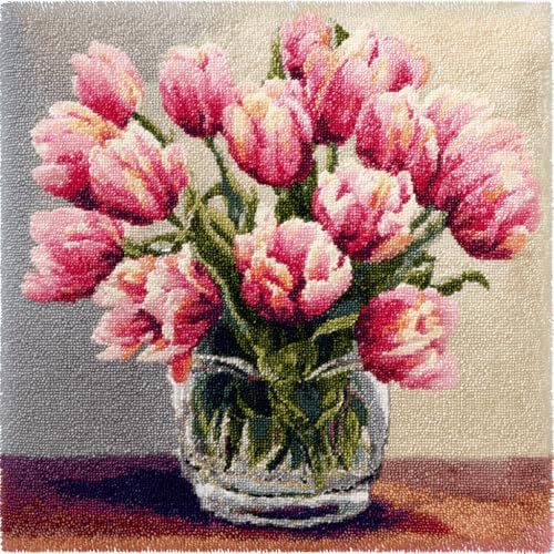 VwrxnchCoatx Knüpfteppich Zum Selber Knüpf-Sets Mit Kissen Knüpfen-Set 43X43Cm Kissenbezug-Set Für Erwachsene Und Kinder Latch Hook Kit Heimaccessoire（Tulpenblüten） von VwrxnchCoatx
