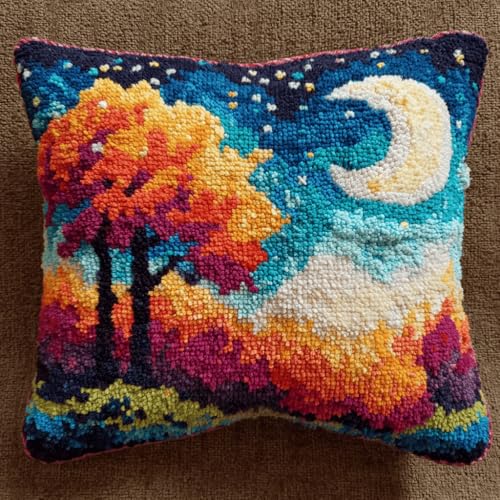 VwrxnchCoatx Knüpfteppich Zum Selber Knüpf-Sets Mit Kissen Knüpfen-Set 43X43Cm Kissenbezug-Set Für Erwachsene Und Kinder Latch Hook Kit Heimaccessoire（Vier-Jahreszeiten-Baum） von VwrxnchCoatx