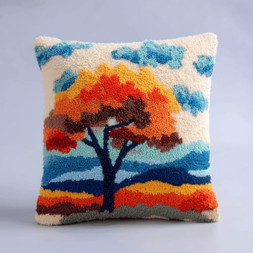 VwrxnchCoatx Knüpfteppich Zum Selber Knüpf-Sets Mit Kissen Knüpfen-Set 43X43Cm Kissenbezug-Set Für Erwachsene Und Kinder Latch Hook Kit Heimaccessoire（Zedernbaum） von VwrxnchCoatx