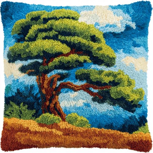 VwrxnchCoatx Knüpfteppich Zum Selber Knüpf-Sets Mit Kissen Knüpfen-Set 43X43Cm Kissenbezug-Set Für Erwachsene Und Kinder Latch Hook Kit Heimaccessoire（Zedernbaum） von VwrxnchCoatx