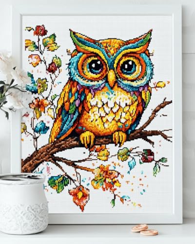 VwrxnchCoatx Kreuzstich Stickpackung Eule,11CT Sticken Set Erwachsene Kreuzstich,DIY Stickbilder Vorgedruckt Kreuzstich für Anfänger Home Decor 40x50cm von VwrxnchCoatx