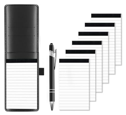 Vxcbad A7 Mini Leder Notizbuch Set – 8 Stück mit Notizbuchhalter Metallstift und 6 Ersatzblöcke Notizblock A7 Mini Notizbuch von Vxcbad