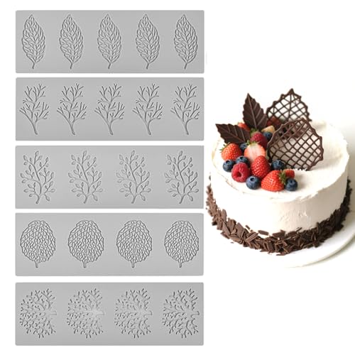 Vxcbad Silikonformen Backen Silikonform Silicone Mold Hippen Fondant Silikon-Backmatte Set 5 Stück Dekorative PräGeformen für Fondant Und Schokolade, BläTter- Und Korallenmuster Vxcbad Silikonformen Backen Silikonform Silicone Mold Hippen Fondant Silikon-Backmatte Set 5 Stück Dekorative PräGeformen für Fondant Und Schokolade, BläTter- Und Korallenmuster von Vxcbad