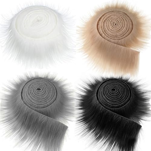 Vyanveo 4 Stück Kunstfell zum Basteln Meterware 5x150x10 cm Fell zum Basteln Fell Stoff Fellimitat Meterware Kunstpelz Fellstoff Band für Santa Hair Dwarf DIY Dekoration (Weiß Braun Schwarz Grau) von Vyanveo