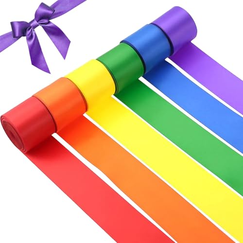 Vyanveo 6 Farben Geschenkband 50mm x 10m Schleifenband Satinband Satinbänder Bunt Bänder Zum Basteln Breit für DIY Handwerk Geschenkverpackung Geburtstag Dekoration (Rot Gelb Blau Grün Orange Lila) von Vyanveo