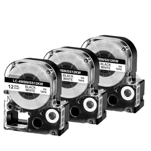 Vyawnqe 3pk 12mm kompatible Etikettenhersteller-Band für SS12KW LK-4WBN Schwarz auf Weiße Arbeiten mit LK-4WBN und LW-400-Drucker(3pk schwarz auf Weiß) von Vyawnqe