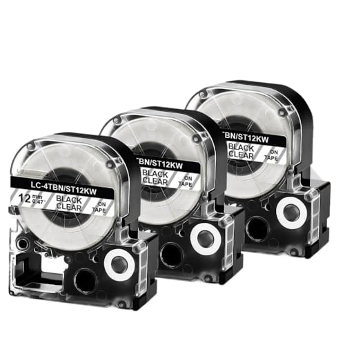 Vyawnqe 3pk 12mm kompatible Etikettenhersteller-Band für SS12KW LK-4WBN Schwarz auf Weiße Arbeiten mit LK-4WBN und LW-400-Drucker(3pk schwarz auf klar) von Vyawnqe