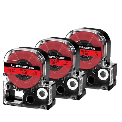 Vyawnqe 3pk 12mm kompatible Etikettenhersteller-Band für SS12KW LK-4WBN Schwarz auf Weiße Arbeiten mit LK-4WBN und LW-400-Drucker(3pk schwarz auf rot) von Vyawnqe
