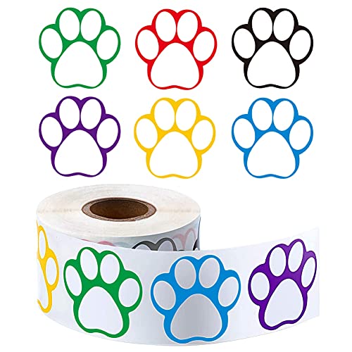 Eine Rolle mit 500 StüCk Pfotenaufkleber Hundepfoten Namensschilder Etiketten Aufkleber Pfotenabdruck, 2,5 Cm (Gemischte Farbe) von Vycowb