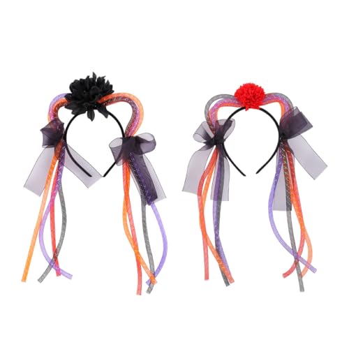 Vyloky Katzenohren Haarreif mit Netzschleier 2er Set Halloween-Kostümzubehör Gruselparty Stirnbänder für Karneval Fasching Cosplay Accessoires für Frauen Mädchen von Vyloky
