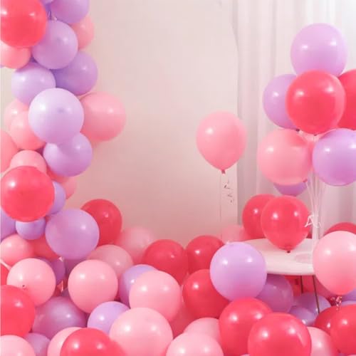 Vyloky Makronen Ballons 23-29cm - Starkes 2.2g Latex & Platzfest - Für Babygeburtstag, Hochzeit, Feiern in Pastellfarben (Rosa+Lila+Rot 100 Stück) von Vyloky