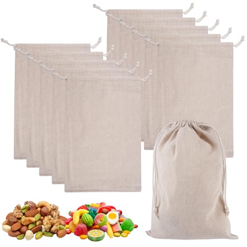 10 Stück Kleine Baumwollsäckchen, 20×30cm Baumwoll Säckchen, Säckchen Zum Befüllen mit Zugband, Kleine Stoffbeutel, Cotton Drawstring Bags für Obst, Gemüse, Cafés, Gewürze, Nüsse und Süßigkeiten von Vylro