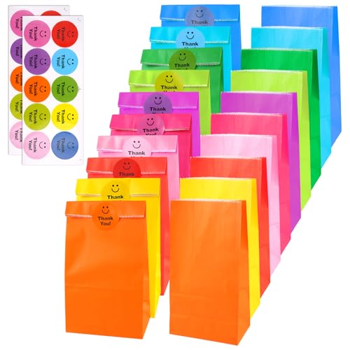 20 Stück Papiertüten Bunt, 24×13×8cm DIY Papier Geschenktüten, Party Papiertüten mit 20 Stickern, Recycelbare Bunte Papier Geschenktüten für Hochzeit, Geburtstag, Kindergeburtstag, Weihnachten von Vylro