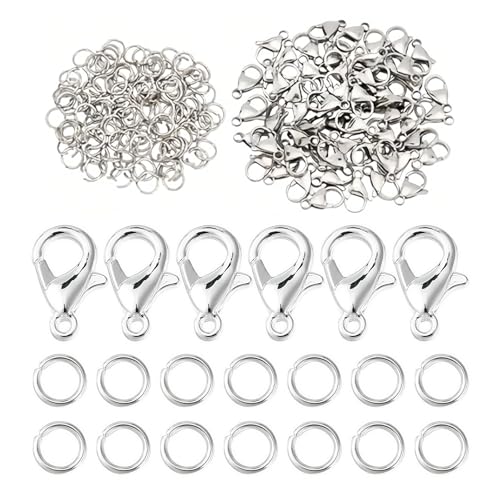 200 Stück Silber Kettenverschluss, 12x7 mm, mit 400 Öffnen Biegeringe, Armband Verschluss, Schmuckverschluss, Verschluss für Ketten, Verschluss Schmuck für Ohrring, Armband, Halskette, Basteln, DIY 200 Stück Silber Kettenverschluss, 12x7 mm, mit 400 Öffnen Biegeringe, Armband Verschluss, Schmuckverschluss, Verschluss für Ketten, Verschluss Schmuck für Ohrring, Armband, Halskette, Basteln, DIY von Vylro