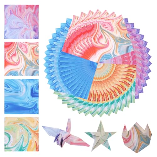 400 Stück Farbpapier,9.5cm×9.5cm Origami Paper Doppelseitig,Vier Designs Origami Papier Set,Quadrat Bastelpapier Bunt,Origamipapier für DIY Schule,Bastelprojekte,Kunsthandwerk Malerei Dekoration von Vylro