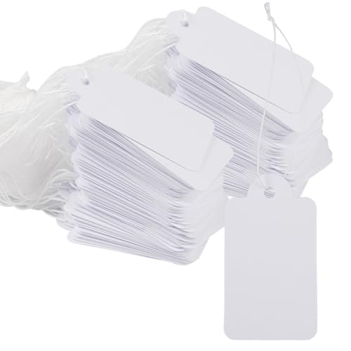 500 Stück Preisschilder Anhänger, Mini Preisetiketten mit Baumwollband, 25 x 45 mm weiß Geschenkanhänger, Preisschilder Hängeetiketten, Anhänger Etiketten für Kleidung Schmuck Display Flohmarkt von Vylro
