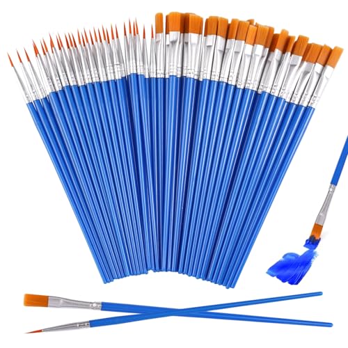 60 Stück Runde Flache Kleine Pinsel Set,Kleine Künstlerpinsel Malpinsel Set,16.5cm Nylon Pinsel Pinselset,Nylon Malpinsel Pinselset,Künstlerpinsel Paintbrush Set,für Gesicht,Felsen,Zeichnen Basteln von Vylro