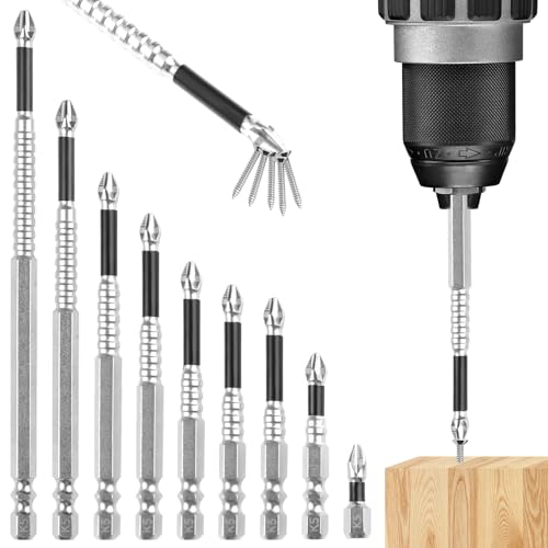 9 Stück Hochmagnetisches Schraubendreher Bohrer Set,High Magnetic Screwdriver Drill Set,25-150mm Anti Rutsch Phillips Bits,Schraubendreher-Bohrer für Elektrobohrer,Magnetische Bits,für Elektrobohrer von Vylro