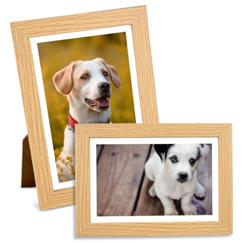 Vylro 2 Stück Bilderrahmen Eiche 10x15cm,Natur Holz Eiche Dünner Rahmen,Kleine MDF Rahmen,Fotorahmen Holz Natur Slim,Klein Bilderrahmen,Lrs Lesehilfe für Schlafzimmer,Büro,Wohnzimmer,Bücherregal von Vylro