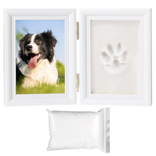 Vylro Pfotenabdruck Set Hund, 3D Holz Bilderrahmen Pfotenabdruck, Dog Memorial Gifts Photo Frame mit Lehm, Haustier Fotorahmen für Heimdekoration, Geschenke Hundebesitzer Katze von Vylro