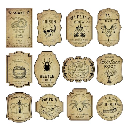 12 Stück Halloween Weinflasche Aufkleber Retro Design Wasserdicht Papier Bier Aufkleber für Party Dekorationen Bier Aufkleber von Vynetra