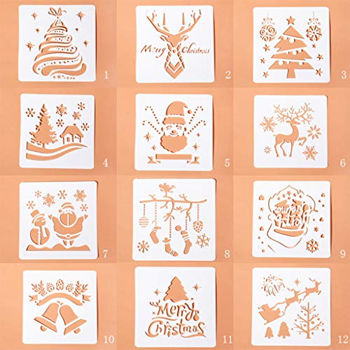 12 x Weihnachts-Malschablonen, 5 Zeichenschablonen, Weihnachtsdekorationszubehör 12 x Weihnachts-Malschablonen, 5 Zeichenschablonen, Weihnachtsdekorationszubehör von Vynetra
