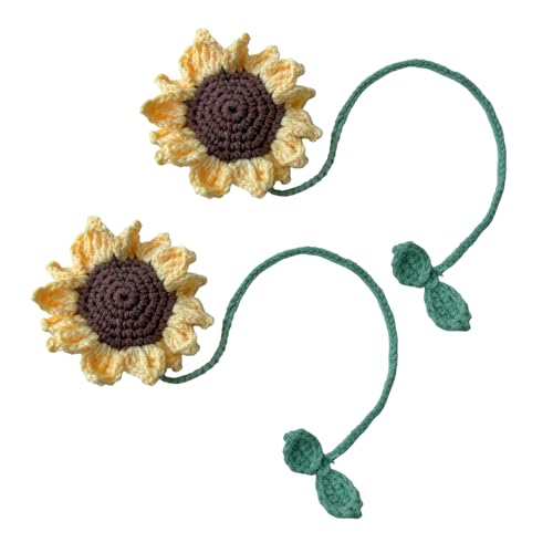 2 Stück gehäkelte Sonnenblumen-Anhänger fürs Auto, verspiegelt, handgefertigt, gestrickt, Blumenmuster, Tasche, Geldbörse, Charm, Vorhang, Krawatte, Heimdekoration, Auto-Hänge-Zubehör von Vynetra