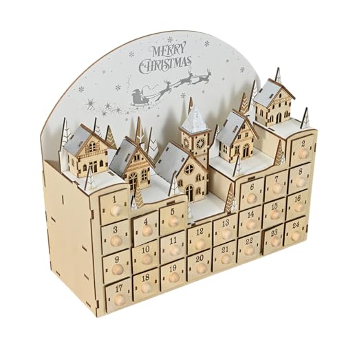 Beleuchteter Holzgeschnitzter Adventskalender, LED-beleuchteter Holz-Adventskalender, 24 Tage Weihnachts-Countdowns, Aufbewahrungsbox Beleuchteter Holzgeschnitzter Adventskalender, LED-beleuchteter Holz-Adventskalender, 24 Tage Weihnachts-Countdowns, Aufbewahrungsbox von Vynetra