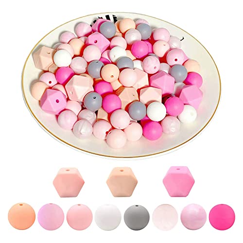Bunte runde Silikonperlen für Schlüsselanhänger, achteckige Perlen für Halsketten, Schmuck, Bastelarbeiten, 95 Stück von Vynetra