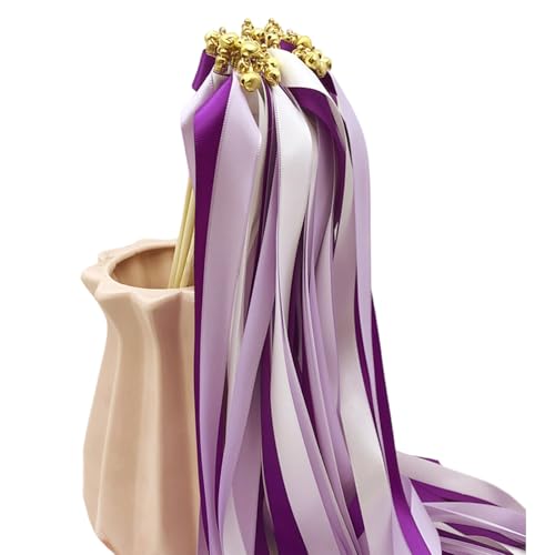 Vynetra 10 funkelnde Hochzeitsfeier-Zauberstäbe, mehrfarbig, Seidenband, Luftschlangen, Party-Dekoration, Stäbchen mit Glocken, Hochzeitsempfang von Vynetra