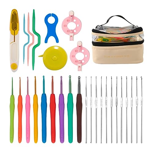 Vynetra 58-teiliges Häkelnadel- und Garn-Set, Anfänger-Häkelset, inklusive ergonomischer Haken, Stricknadel, Nähmarker und mehr von Vynetra