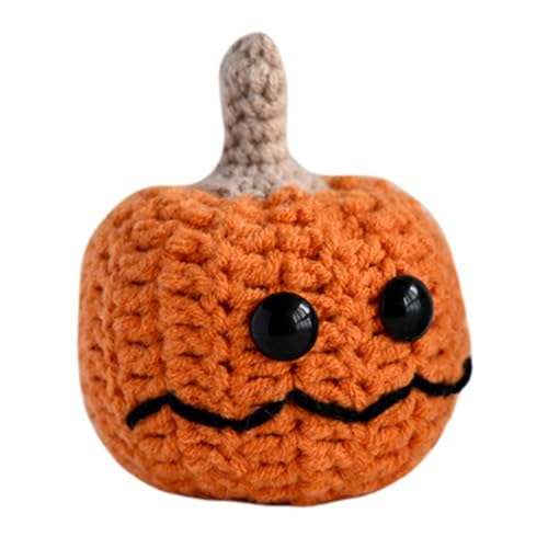 Vynetra Cartoon gestrickter Kürbiskopf Spielzeug mit Motivationskarten Halloween kleiner Kürbis mit Hut Häkelpuppen zum Verschenken von Vynetra