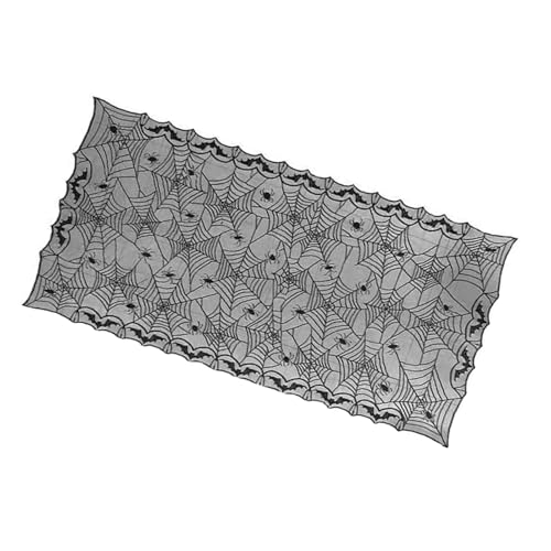 Vynetra Halloween-Tischdecke aus schwarzer Spitze mit Netzmuster, Kaminschal, kleiner Vorhang für Hausdekoration Vynetra Halloween-Tischdecke aus schwarzer Spitze mit Netzmuster, Kaminschal, kleiner Vorhang für Hausdekoration von Vynetra