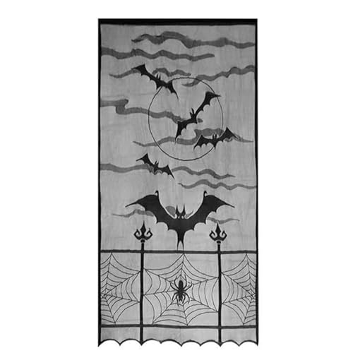 Vynetra Halloween-Tischdecke aus schwarzer Spitze mit Netzmuster, Kaminschal, kleiner Vorhang für Hausdekoration von Vynetra