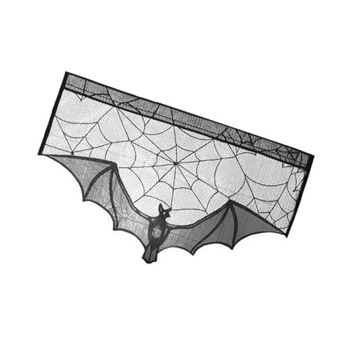 Vynetra Halloween-Tischdecke aus schwarzer Spitze mit Netzmuster, Kaminschal, kleiner Vorhang für Hausdekoration Vynetra Halloween-Tischdecke aus schwarzer Spitze mit Netzmuster, Kaminschal, kleiner Vorhang für Hausdekoration von Vynetra