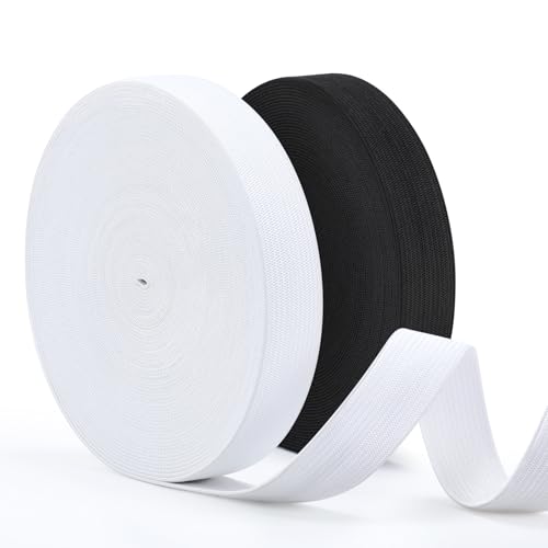 VynyQoo 2 Rollen Gummiband zum Nähen, 20mm Breite 12 Meter Gummiband Nähen, Gummiband Schwarz und Weiß für Basteln, DIY-Projekte und Bekleidungsherstellung von VynyQoo
