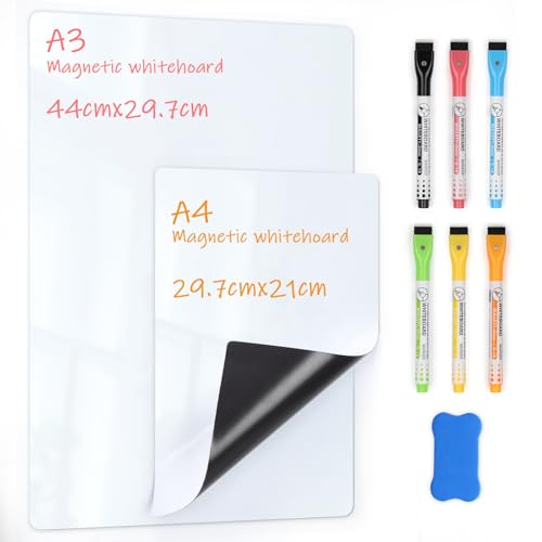 VynyQoo Magnetische Whiteboard Folie 2er-Set A3 +A4 Magnettafel für Kühlschrank, trocken abwischbar mit 6 Markern & Radierer Ideal als Familienplaner, Essensplaner, Haushaltsplaner oder To-Do-Liste VynyQoo Magnetische Whiteboard Folie 2er-Set A3 +A4 Magnettafel für Kühlschrank, trocken abwischbar mit 6 Markern & Radierer Ideal als Familienplaner, Essensplaner, Haushaltsplaner oder To-Do-Liste von VynyQoo